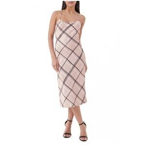 New ~ 4TH & RECKLESS ~ Anson Windowpane Plaid Satin Slipdress Size M FALL